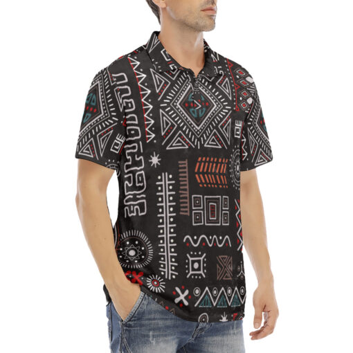 Abstract African Tribal Velvet Polo Shirt - Image 3