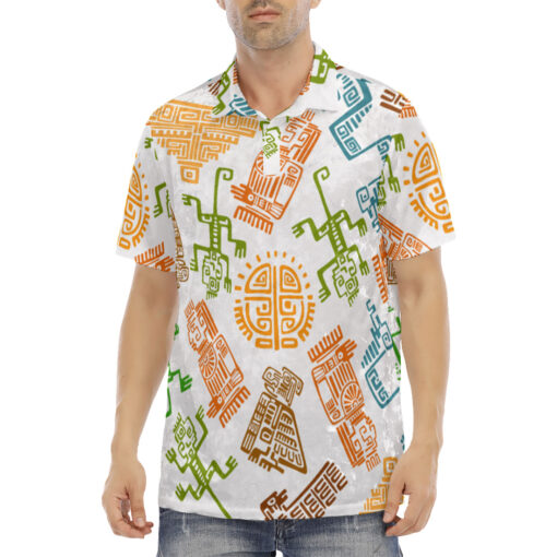 Ancient Mexican Mayan Totems Velvet Polo Shirt - Image 2