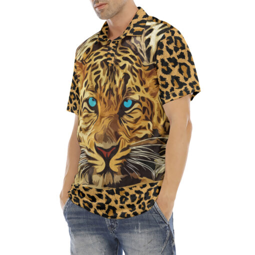 Leopard Art Print Velvet Polo Shirt