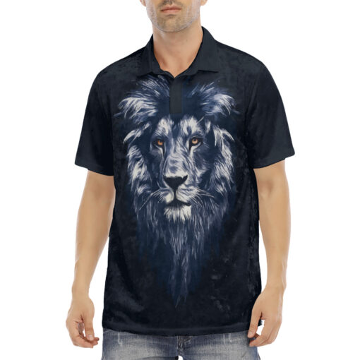 Lion Head Art Velvet Polo Shirt - Image 2