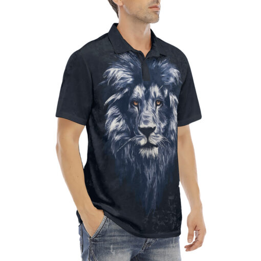 Lion Head Art Velvet Polo Shirt - Image 3