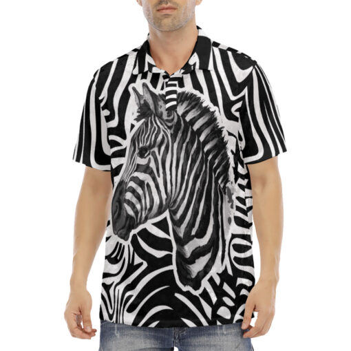 Zebra Splash Watercolor Velvet Polo Shirt - Image 2