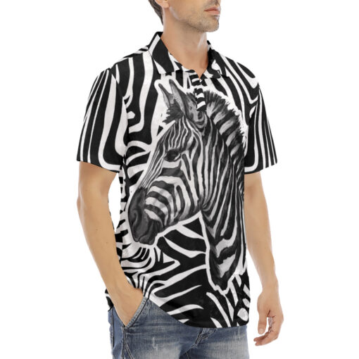 Zebra Splash Watercolor Velvet Polo Shirt - Image 3