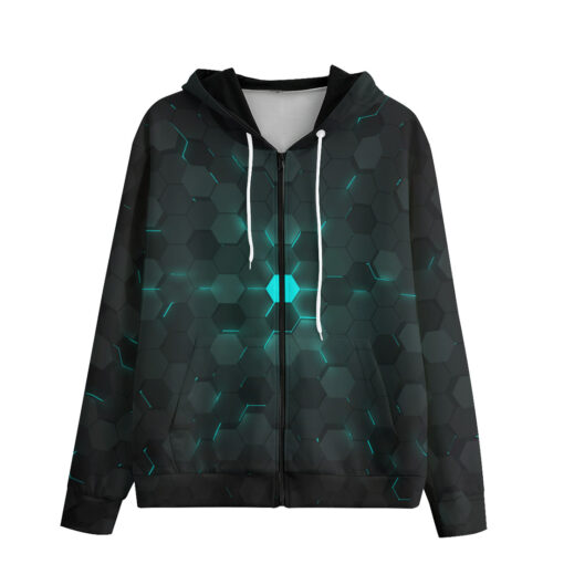 Blue 3D Hexagon Tech Zip Up Hoodie