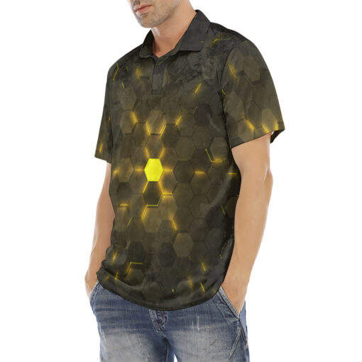 Yellow 3D Hexagon Tech Velvet Polo Shirt