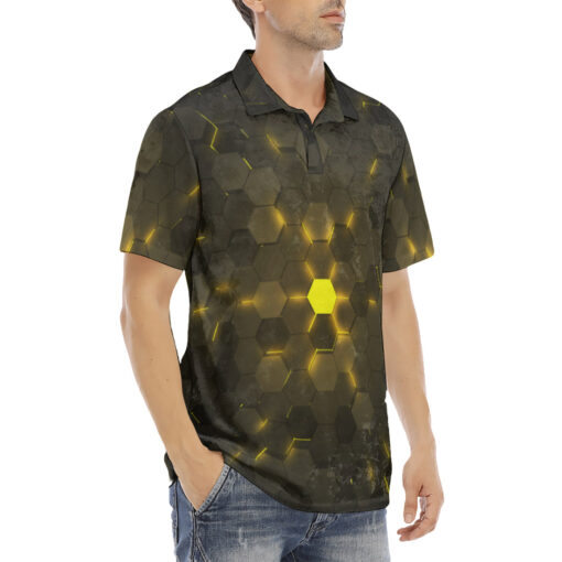 Yellow 3D Hexagon Tech Velvet Polo Shirt - Image 3