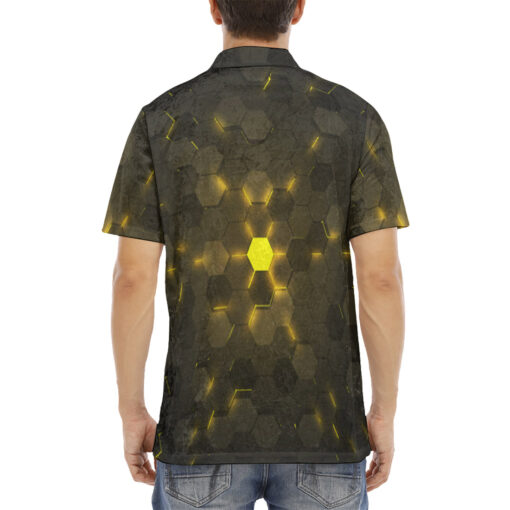 Yellow 3D Hexagon Tech Velvet Polo Shirt - Image 4