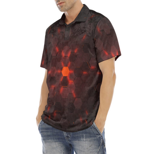 Red 3D Hexagon Tech Velvet Polo Shirt