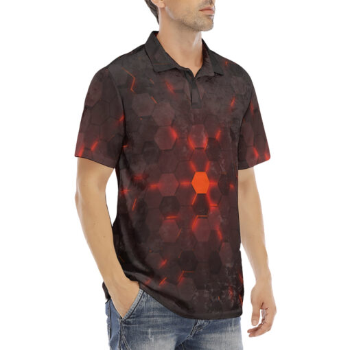 Red 3D Hexagon Tech Velvet Polo Shirt - Image 3