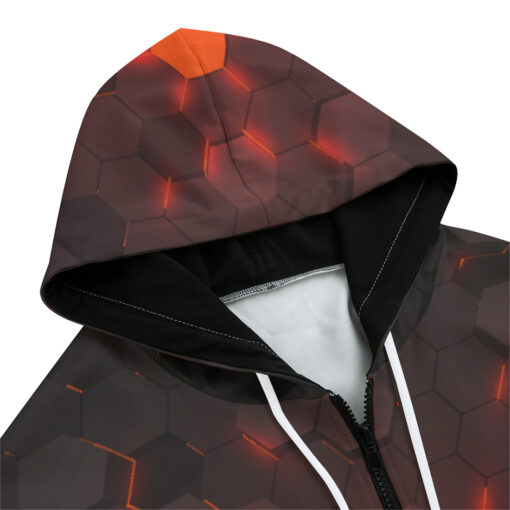 Red 3D Hexagon Tech Zip Up Hoodie - Image 3