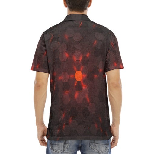 Red 3D Hexagon Tech Velvet Polo Shirt - Image 4