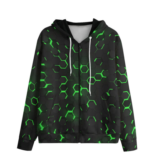 Green 3D Hexagon Tech Zip Up Hoodie