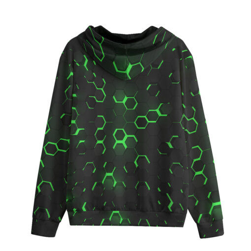 Green 3D Hexagon Tech Zip Up Hoodie - Image 2