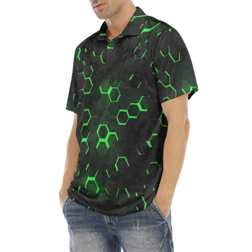 Green 3D Hexagon Tech Velvet Polo Shirt