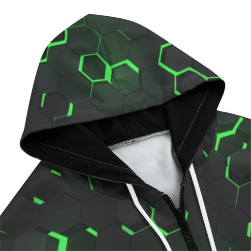 Green 3D Hexagon Tech Zip Up Hoodie - Image 3