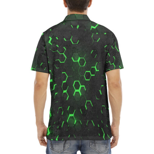 Green 3D Hexagon Tech Velvet Polo Shirt - Image 4