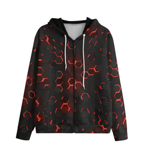 Red 3D Hexagon Tech Zip Up Hoodie