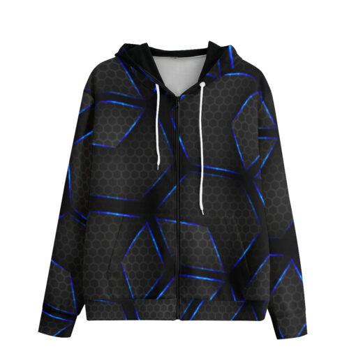 Glossy Metal Hexagons Tech Zip Up Hoodie