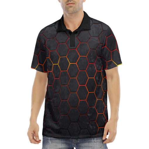 Futuristic Neon Hexagon Velvet Polo Shirt - Image 2