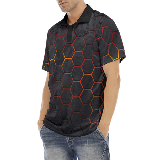 Futuristic Neon Hexagon Velvet Polo Shirt