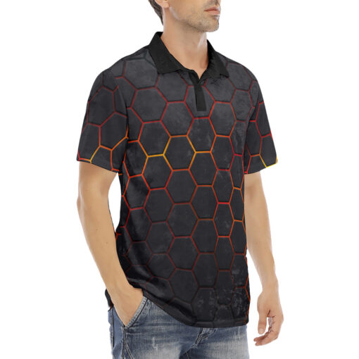 Futuristic Neon Hexagon Velvet Polo Shirt - Image 3