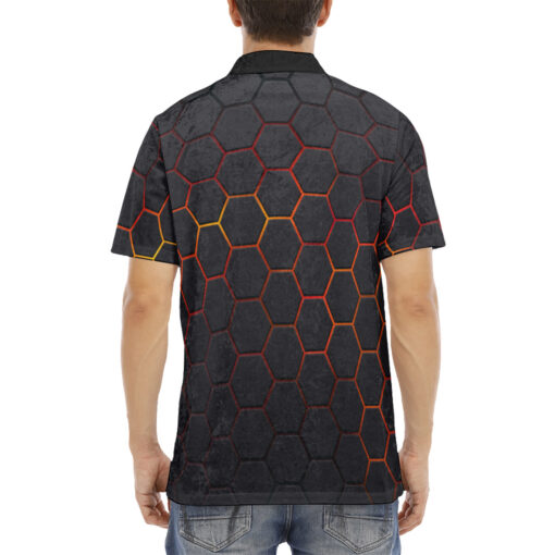 Futuristic Neon Hexagon Velvet Polo Shirt - Image 4