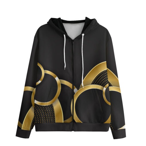 Shiny Gold Circle Shapes Zip Up Hoodie