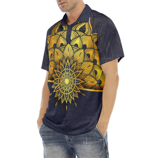 Luxury Golden Mandala Velvet Polo Shirt