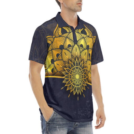 Luxury Golden Mandala Velvet Polo Shirt - Image 3