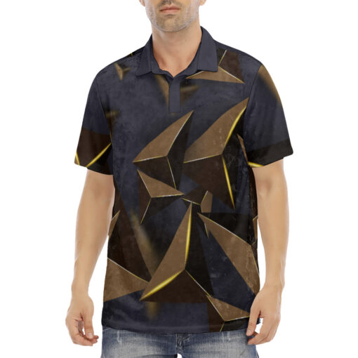 Golden 3D Triangles Velvet Polo Shirt - Image 2