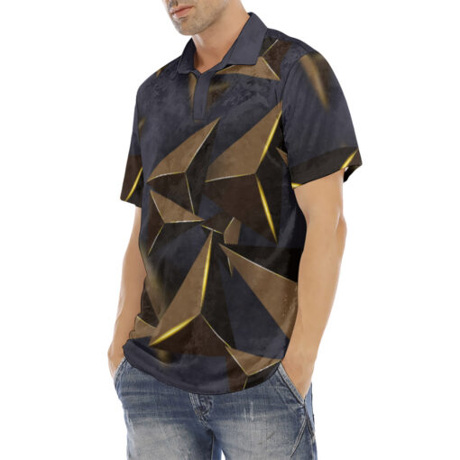 Golden 3D Triangles Velvet Polo Shirt