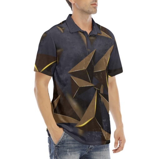 Golden 3D Triangles Velvet Polo Shirt - Image 3