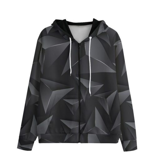 Modern Gray 3D Triangles Zip Up Hoodie