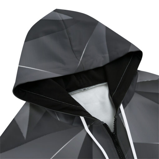 Modern Gray 3D Triangles Zip Up Hoodie - Image 3