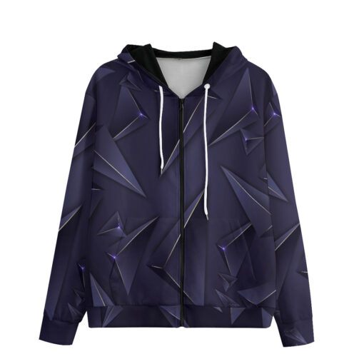 Luxury Blue 3D Triangles Zip Up Hoodie