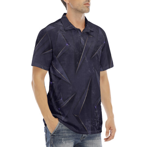 Luxury Blue 3D Triangles Velvet Polo Shirt - Image 3