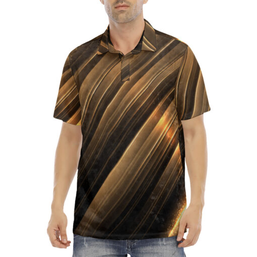 Luxury Golden Sparkle Glitter Velvet Polo Shirt - Image 2