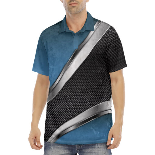 Blue Metallic Carbon Velvet Polo Shirt - Image 2