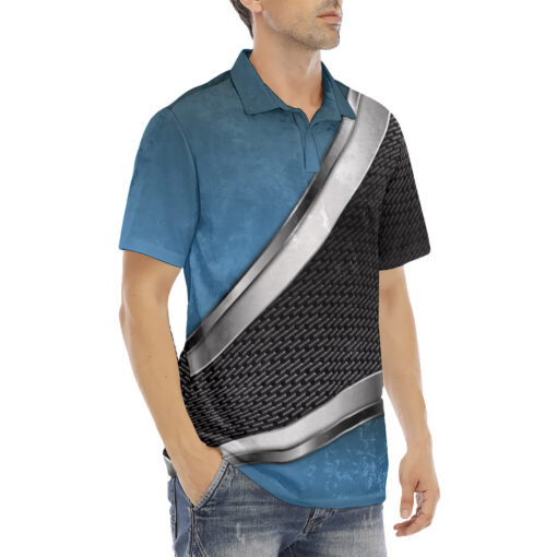 Blue Metallic Carbon Velvet Polo Shirt - Image 3