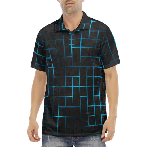 Hi-Tech Blue Illuminate Squares Velvet Polo Shirt - Image 2