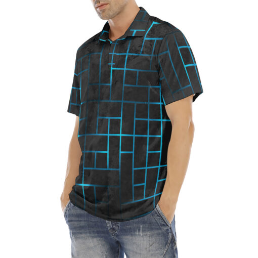 Hi-Tech Blue Illuminate Squares Velvet Polo Shirt