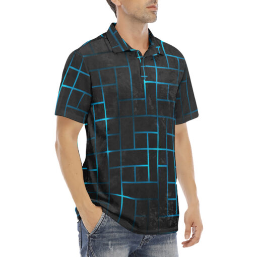 Hi-Tech Blue Illuminate Squares Velvet Polo Shirt - Image 3