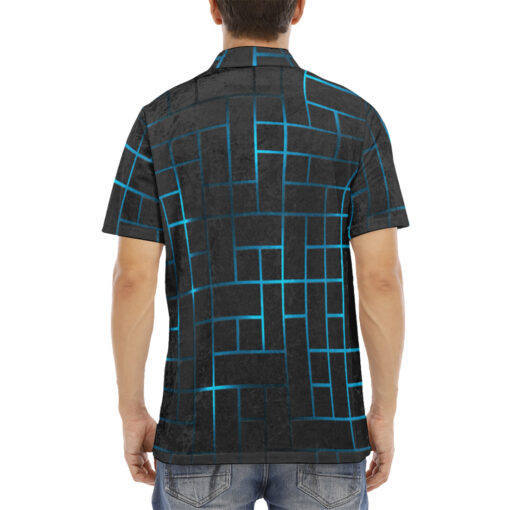 Hi-Tech Blue Illuminate Squares Velvet Polo Shirt - Image 4