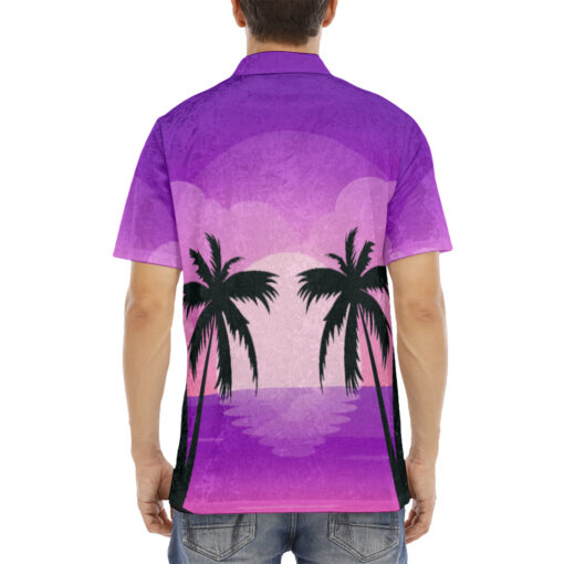 Neon Sunset Beach Palm Velvet Polo Shirt - Image 4