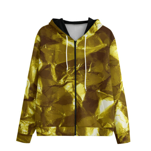 Golden Crumpled Paper Zip Up Hoodie