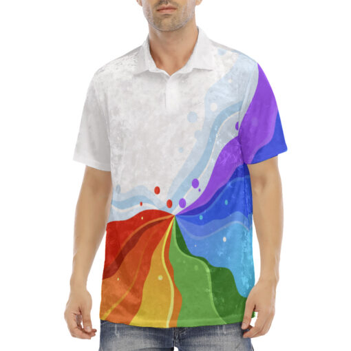 Playful Rainbow Wave Velvet Polo Shirt - Image 2