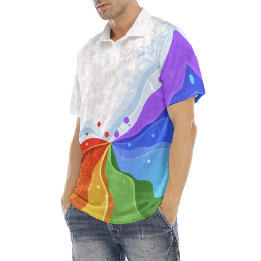 Playful Rainbow Wave Velvet Polo Shirt