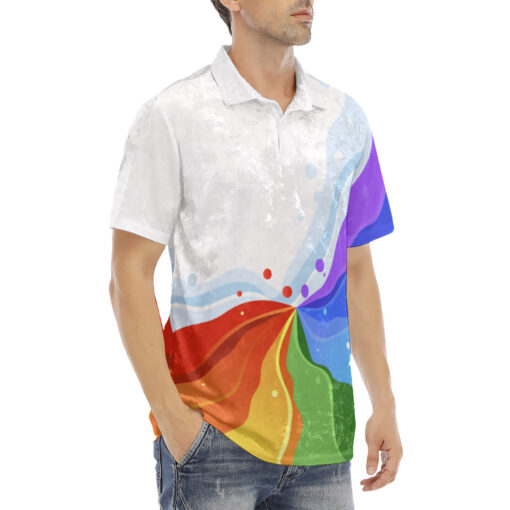 Playful Rainbow Wave Velvet Polo Shirt - Image 3