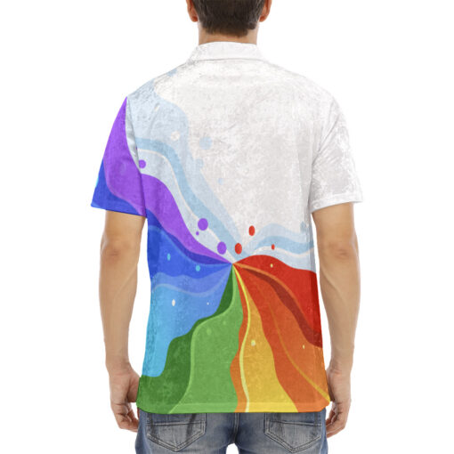 Playful Rainbow Wave Velvet Polo Shirt - Image 4