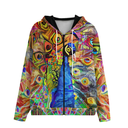 Artistic Impressionism Peacock Zip Up Hoodie